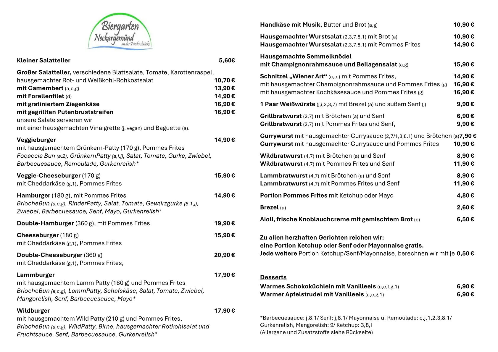 Speisekarte Seite 1 – Biergarten Neckargemünd